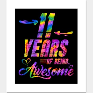 11th Birthday Gift Idea Tie Dye 11 Year Of Being Posters and Art